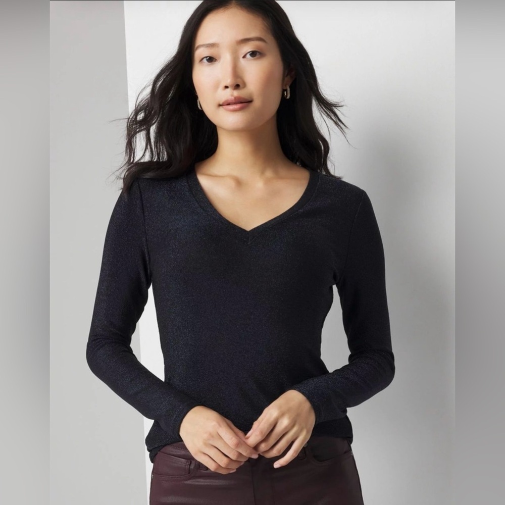 White House Black Market Shimmering Black Long Sleeve Top